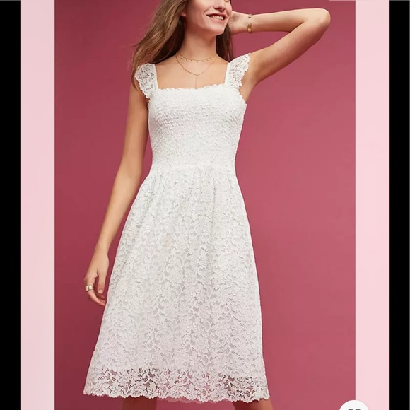 Anthropologie Dresses & Skirts - Maeve Anastasi Smocked White Lace Eyelet Dress Medium